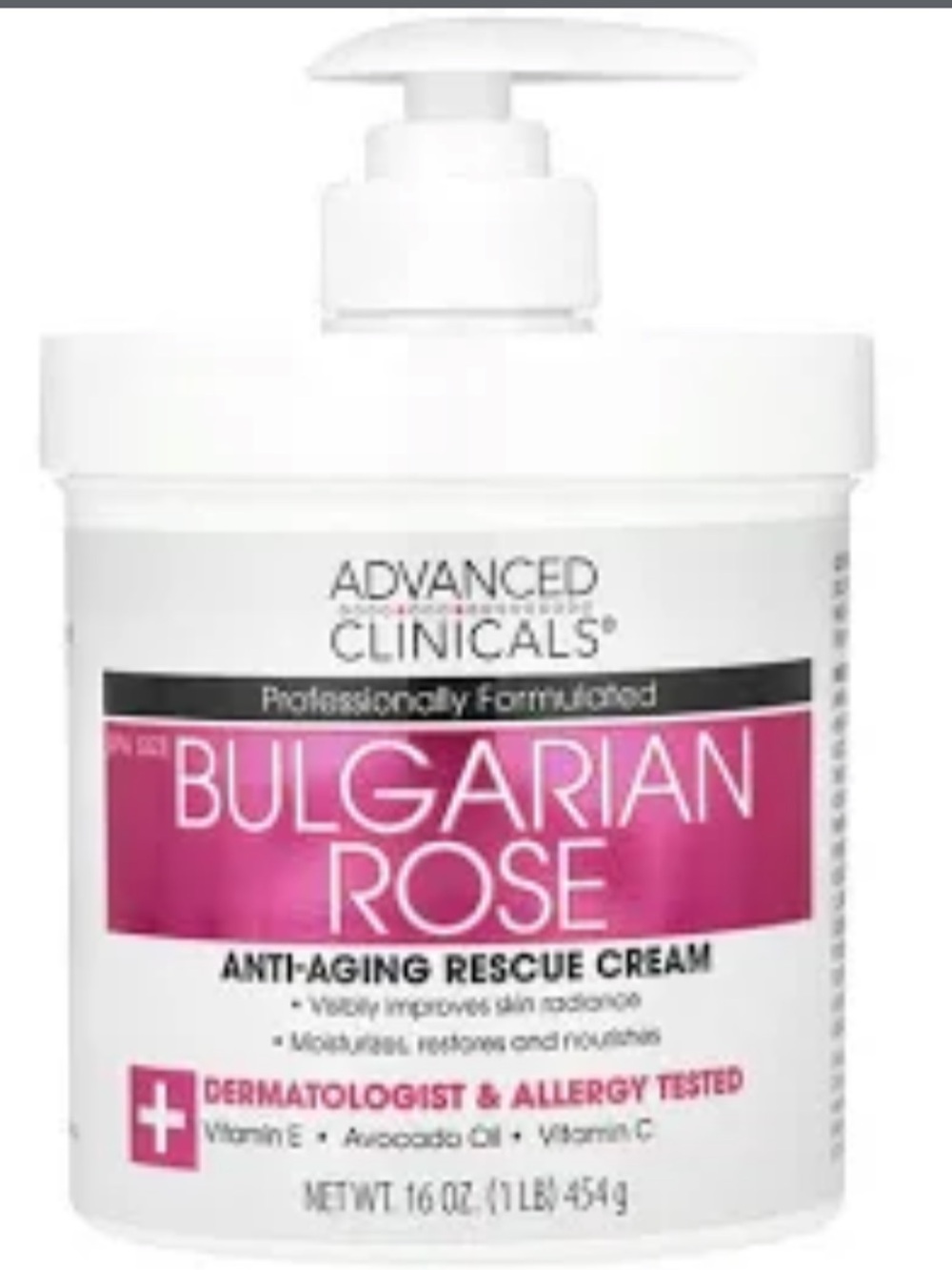 New Advanced Clinicals Bulgarian Rose Anti-Aging Rescue Cream 16 oz